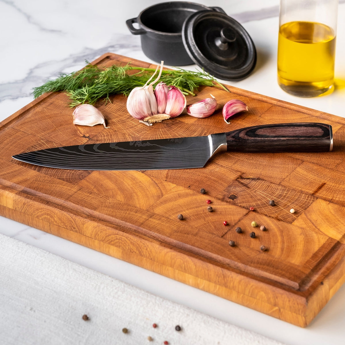 Japanese Hammered Damascus Chef Knife Set