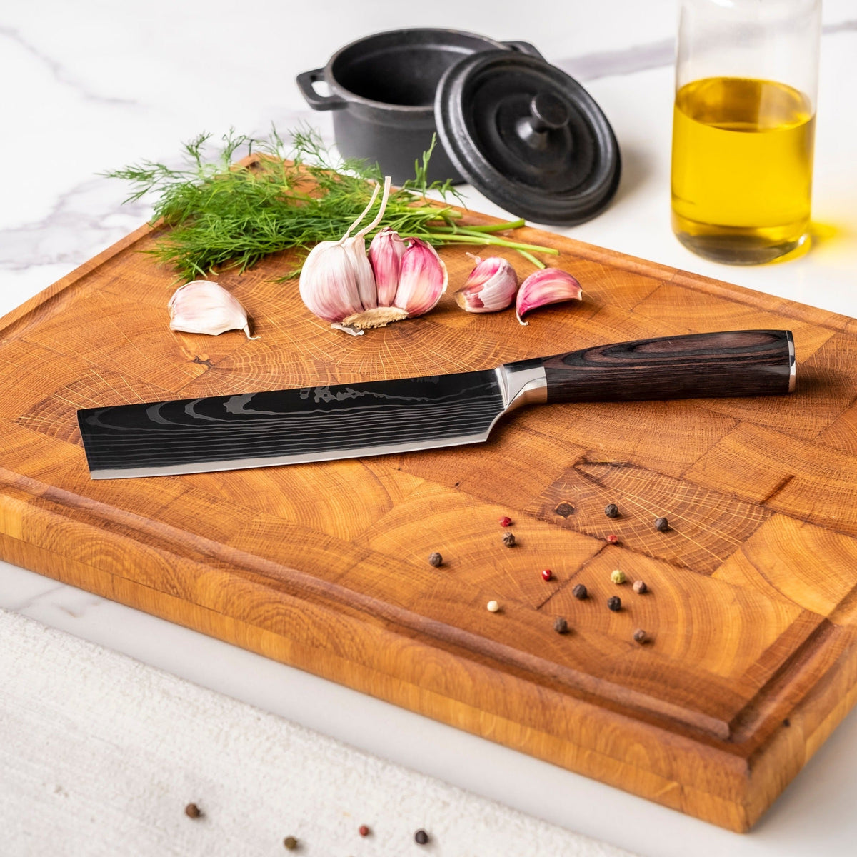 Japanese Hammered Damascus Chef Knife Set